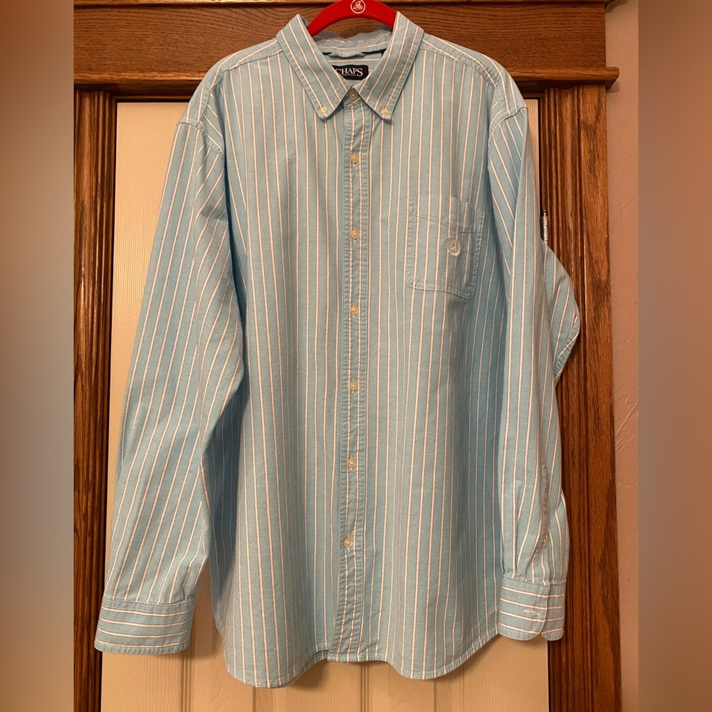Chaps Mens Striped Stretch Oxford Long Sleeve Shirt Stretch Sz XXL Blue …